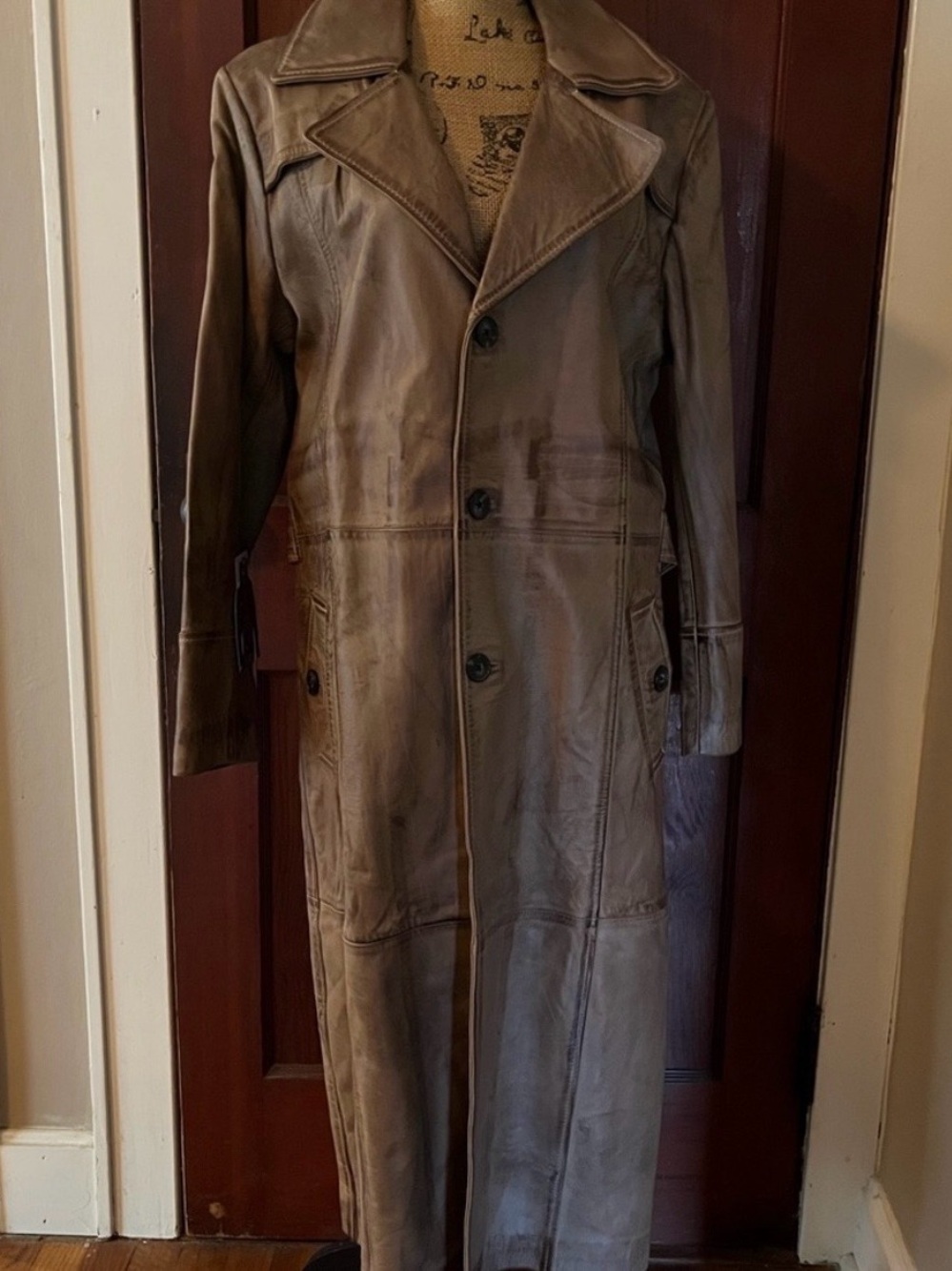 Full length leather trench coat